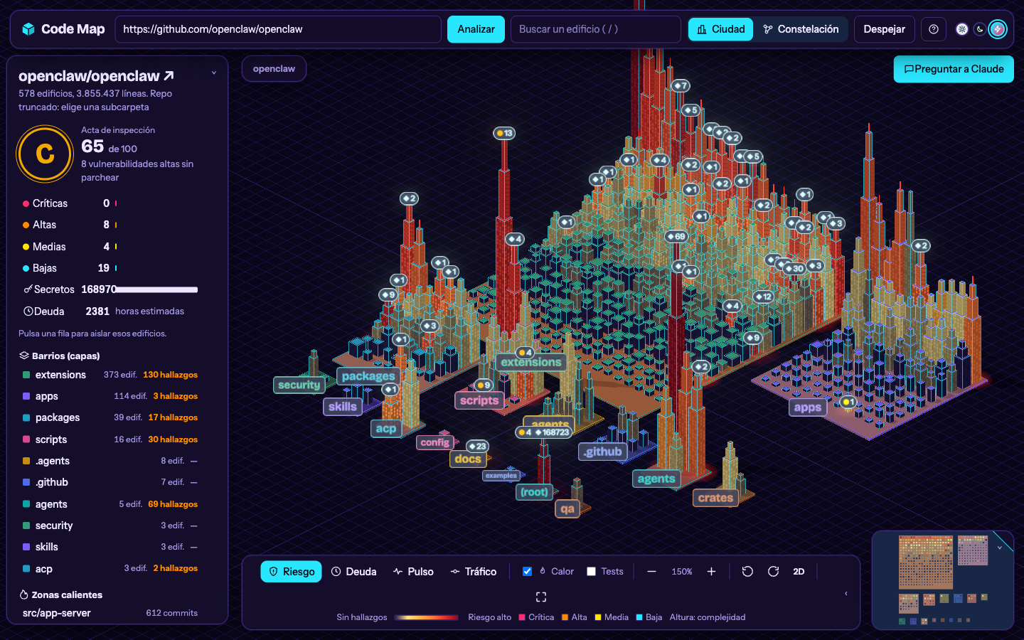 The openclaw/openclaw repository in the Neon theme: a dark city with glowing windows and red towers.
